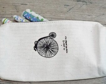 Stationery White Pencil or Pen case. Cloth pencil holder. 7x3". School supplies.