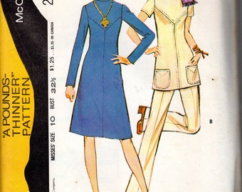 1970s Mod Women's Dress, Tunic & Pants Pattern - Size 10, bust 32 1/2" - McCall's 2952