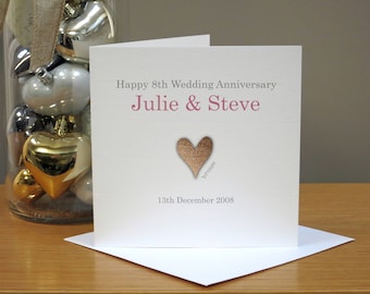 Personalised 8th Anniversary Card - Bronze Anniversary Card - Eighth Anniversary Card - Heart - For Husband/Wife - For Couple - For Him/Her