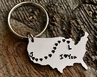 Long Distance Boyfriend Gift Long Distance Relationship State Keychain USA Keychain Map Keychain Coordinate Keychain Girlfriend Gift