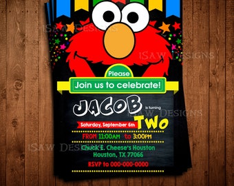 ELMO Digital Personalized Invitations - Sesame Street Chalkboard Birthday Party Invitations - Elmo Sesame Street Invites - Elmo and Abby