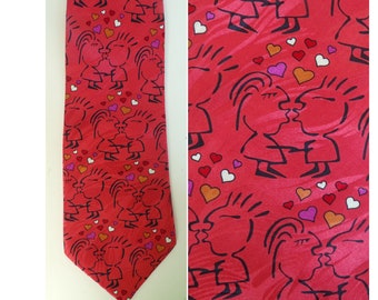 90s Red & Black Kissing Mens Tie, Valentines Day Tie, Kissing Tie, Heart Tie, Red Tie, Valentines Day Gift, Keith Daniels Tie,Hearts,Kissing