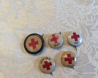 Lot 5 Antique Vintage American Red Cross Collar Shirt Pins