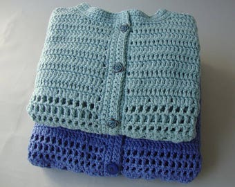 Crochet Cardigan, Cardigan Women, Blue Cardigans, Cotton Cardigan, Crocheted Cardigans, Gift for Her, Mom Gift, Wife Gift, Available in M/L