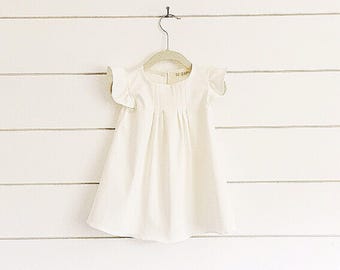 White Toddler Dress, Flutter Sleeve Dress, White Baby Dress, Christening Dress, Baptism Dress, Blessing Girls Dress, ivory dress