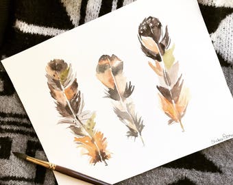 Watercolor feathers | original painting | 8x10