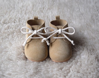 Leather Baby Shoes, Baby Moccasins, Sand Baby Lace Up Boots, Beige Baby Boy Oxford Shoes, Baby Moccs, Baby Girl Crib Shoes, Baby Shower Gift