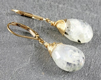 Moonstone Earrings, Goldfilled wire wrap, milky white gemstone earrings, June Birthstone, bridal, wedding, gift for her, june birthstone