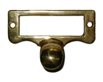 Card Holder - Cast Brass Card Holder with Pull for Card Catalog or File Cabinet
