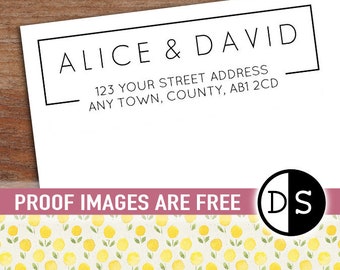 Return Address Stamp Personalized Address Custom Name Acrylic Mounted Wedding Name Modern, 2.75"x0.9" (cas121)