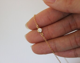 gold cz diamond Ankle bracelet, dainty gold anklet, tiny anklet, simple Gold Anklet, Gold Filled Chain Anklet, Summer, Beach, Bar Anklet
