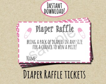 Pink Diaper Raffle Ticket - INSTANT DOWNLOAD - DIY - Printable Tickets