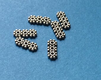 Silver Spacer Beads, Bali silver 3 hole beads, daisy beads pack of 6