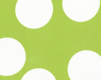 Lime Green and White Large Polka Dot Patterned Fabric - Half Moon Modern by Moda 1/2 Yard