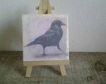 Dancing Crow, Mini Print on Mini Easel