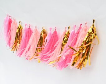 Flamingo Party Garland Pink Ombre and Gold Garland Flamingo Party Pink Gold Pool Party Garland Hot Pink Garland Pink Ombre Garlands: Hadley