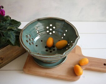 Berry bowl, ceramic berry bowl, green colander, strainer, fruit bowl, pottery strainer, serving bowl, kitchenware, christmas gift
