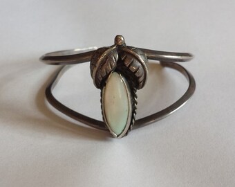 Vintage Sterling SIlver Navajo Cuff Bracelet Moonstone