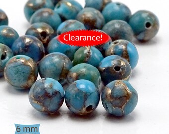 Kingman Mine Turquoise Beads with Bronze Matrix--10 Pcs--ON SALE | KM-CBB6-10