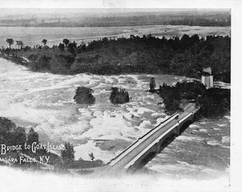Vintage Postcard Stone Bridge to Goat Island Niagara Falls NY Unused