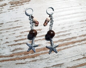 DQ Metal Earrings Starfish with wooden beads