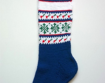 Snowflakes and Berries Royal Blue Hand-Knit Christmas Stocking