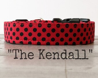 DOG COLLAR, Red Dog Collar, Red and Black Polkadot, Gender Neutral Dog Collars - The Kendall