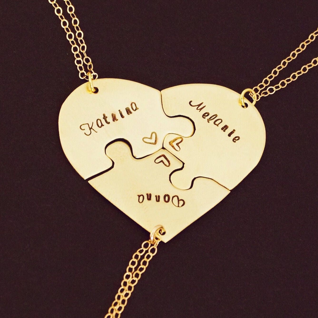 14 Karat Yellow Gold filled heart puzzles necklace set