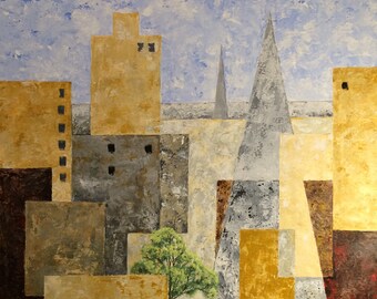 Abstract Cityscape with Tree