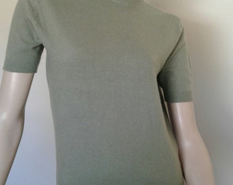 Vintage 50's/60's Sweater/Short Sleeve Cashmere/Pringle of Scotland/Sage Green/1950's Rockabilly VLV Pinup Sweater Girl//1960's/Sz Medium