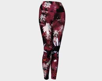 Unique Printed Leggings Red Floral Leggings Art Leggings Tight Leggings Womens Leggings And Tights Yoga Pants Artsy Yoga Clothing Ladies