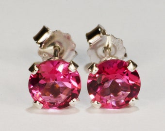 Mystic Pink Topaz Earrings~.925 Sterling Silver Setting~6mm Round Cut~Genuine Natural Mined