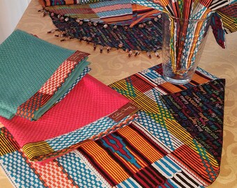 kitchen towel set, african print border towel set