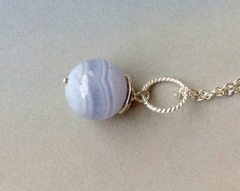 12mm Best Quality Blue Lace Agate Pendant, Superior Quality Blue Lace Agate Necklace, sterling silver pendant, Blue Lace Agate Gemstone