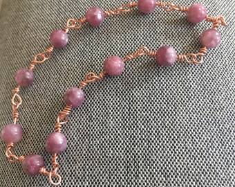 Pink Lepidolite and Copper Bracelet