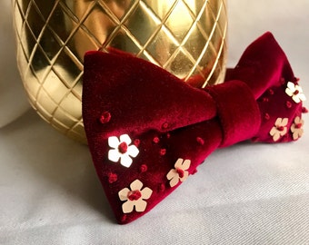 Embellished red velvet bow tie / Women's bowtie / Mother's day gift / Red Mother's Day gift / Gift for her