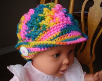Crochet, Variegated Multi Color, Peaked Hat, 2-4 yr. old size, Girls, accessory