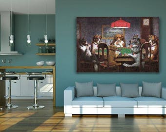 Dogs playing poker printable artwork poster recreated by an AI