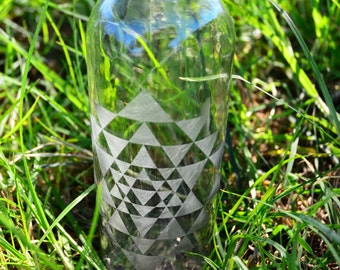 Sri Yantra Etched Glass Bottle 16 oz. : Sacred Geometry, Enhance the Water, Raise the Vibration, Energy, Frequency, Love, Life, Abundance