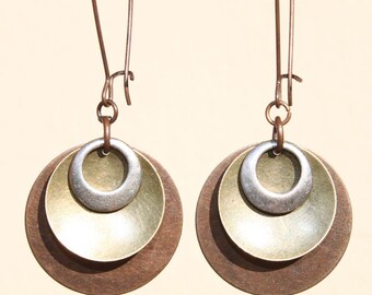 Boho Earrings, Copper Earrings, Dangle Earrings, Drop Earrings, Bohemian Earrings, Mixed Metal Earrings, jewelry, Christmas Gift for women