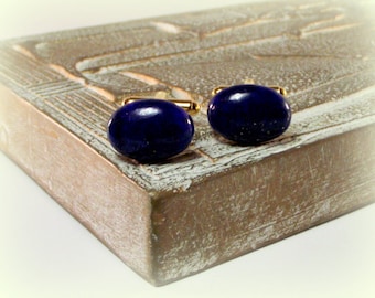 Midnight Sea - Lapis Lazuli Cufflinks - Deep Blue Lapis Lazuli Oval Cufflinks - Blue Cufflinks