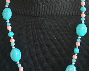 Turquoise Peach beaded necklace