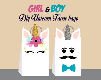 Unicorn DIY Favor Bag Template, Unicorn Party Bags Printable, Unicorn DIY Gift Bag, Unicorn Birthday Printable, Digital Files (You Print)