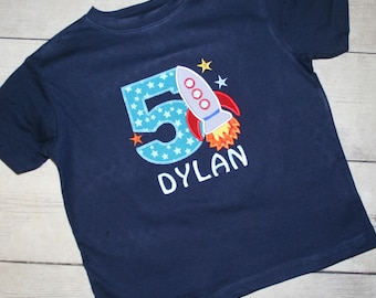 Rocket Ship, outer space Birthday Shirt- FREE PERSONALIZATION-Your Choice of Letters or Numbers