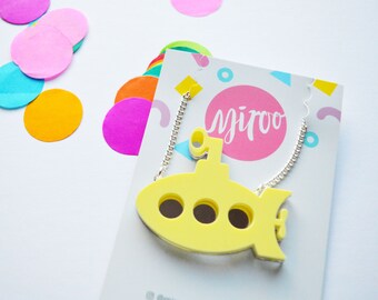 Yellow Submarine necklace, acrylic necklace, laser cut necklace , statement necklace, gifts for her, lemon, quirky jewellery, fun necklace