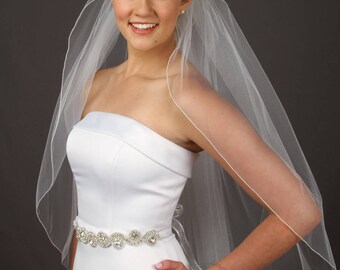 Simple Wedding Veil - 1 Tier Bridal Veil - Fingertip Length Veil - Cathedral Veil - 10 Sizes & Colors - Fast Shipping!