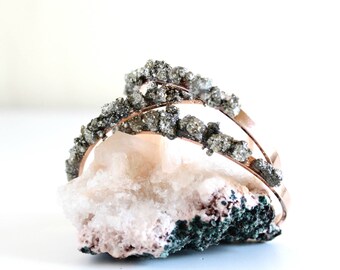 Pyrite cuff bracelet - pyrite bracelet - rose gold cuff - rose gold bracelet - boho bracelet - hippie bracelet - raw stone jewelry