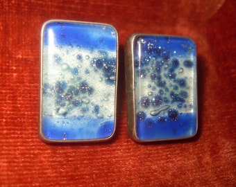 Sterling Silver Fused Glass Art Earrings