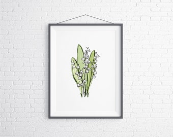 Lily Of The Valley, flower botanical print, Scandinavian art, digital download