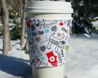 Reusable coffee cozy / cup sleeve / coffee sleeve / coffee cup holder - Dogs